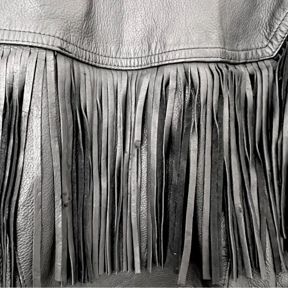 Unik Vintage Biker 80’s Fringe Leather Jacket Black Size M removable liner - Picture 13 of 13